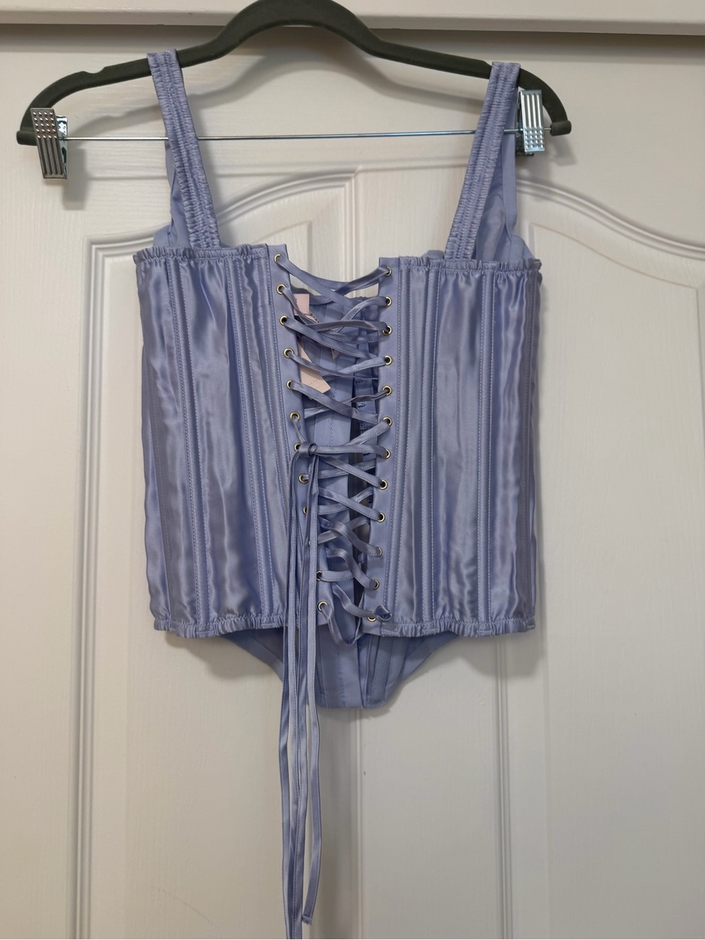 NWT- Victoria’s Secret Lace-Up Satin Corset Bodysuit - Lavender - Small